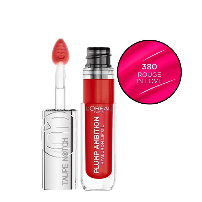 Lip oil with applicator and bottle, shade 380 Rouge in Love (vivid red tint)