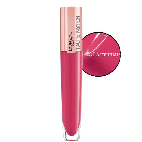 Loreal Paris plumping Balm-in-Gloss, shade 408 I Accentuate, magenta glossy tube