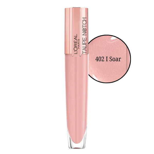 Loreal Paris plumping Balm-in-Gloss, shade 402 I Soar, light pink glossy tube
