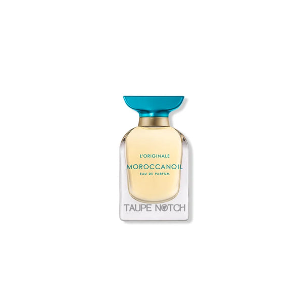 Moroccanoil L'Originale Eau de Parfum 4 ml bottle with blue cap, gold liquid