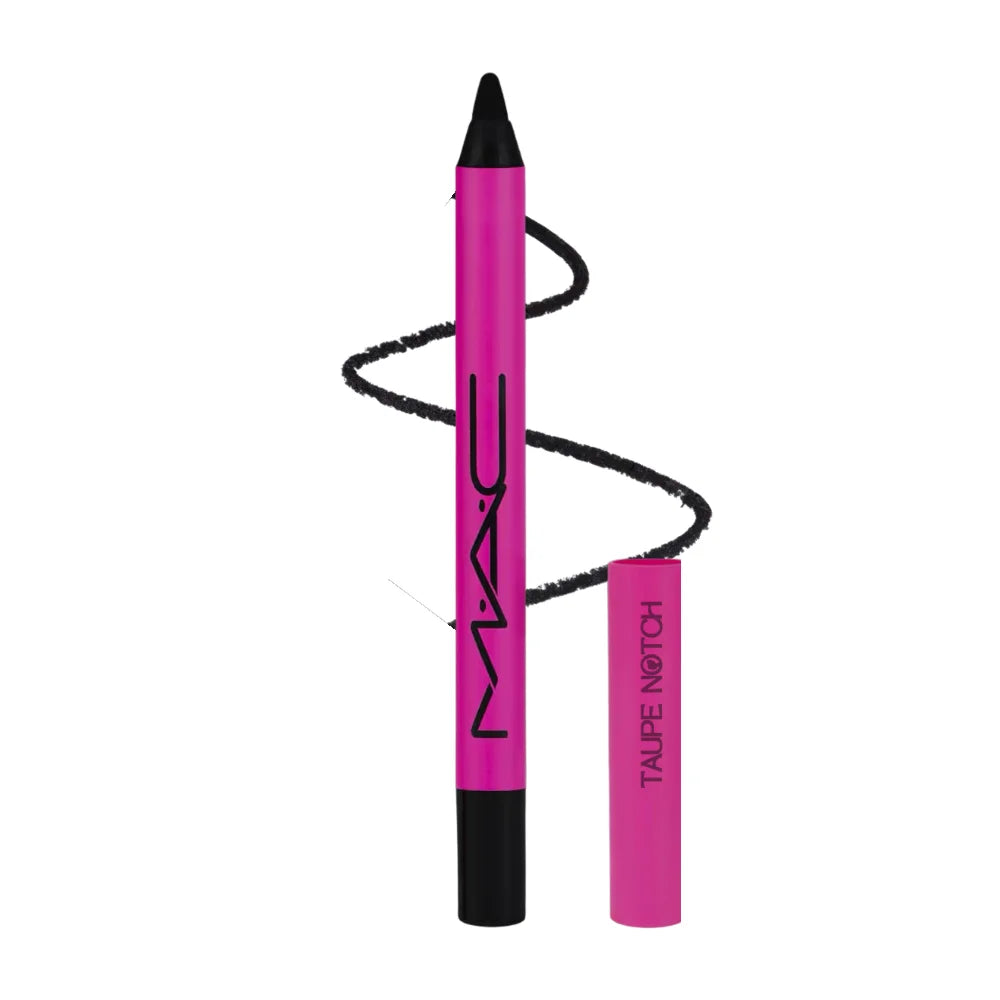 Kajal eye liner pencil with pink barrel and black tip, plus black swatch lines