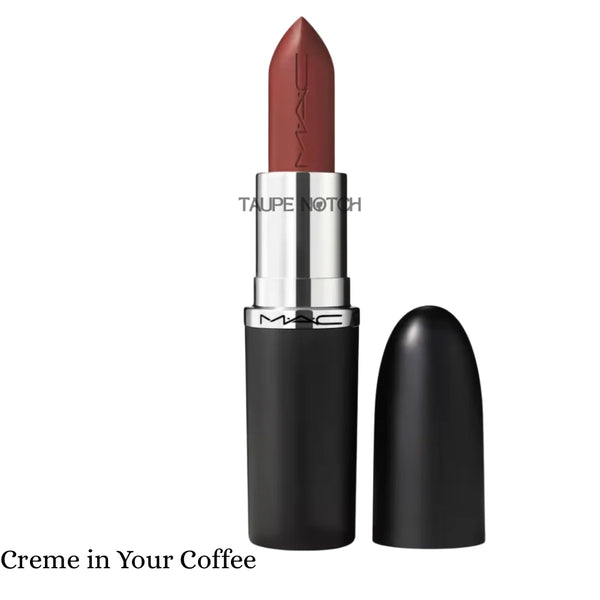 Silky matte lipstick, Crème in Your Coffee shade, black case with exposed cocoa bullet