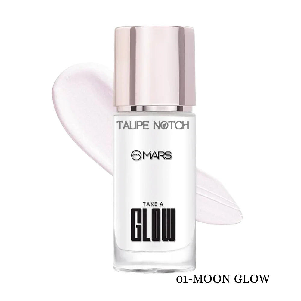 MARS Take A Glow illuminating primer bottle, shade 01-MOON GLOW, taupe cap
