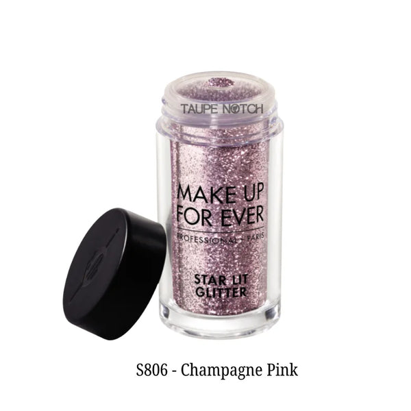 Star Lit Glitter small jar, pink-purple fine glitter, black cap opened.