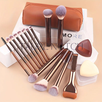 Professional 17 Piece Makeup Brush Kit with Travel Pouch from Shein