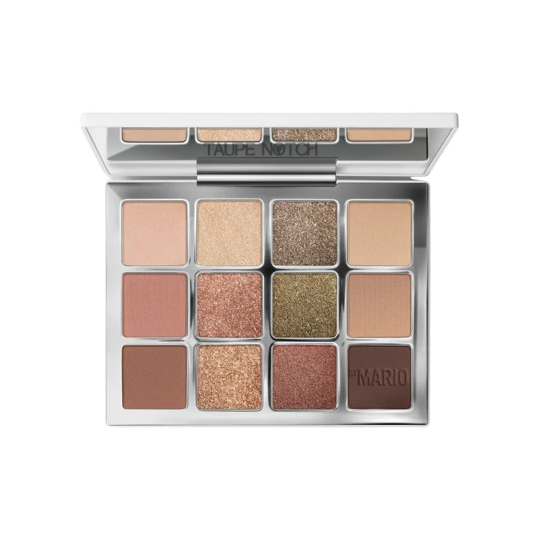 Eyeshadow palette with 9 nude, taupe, rose, gold and brown shimmer pans