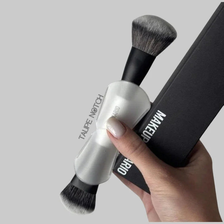 Makeup by Mario F4 dual-ended foundation brush with silver ferrule and gray bristles