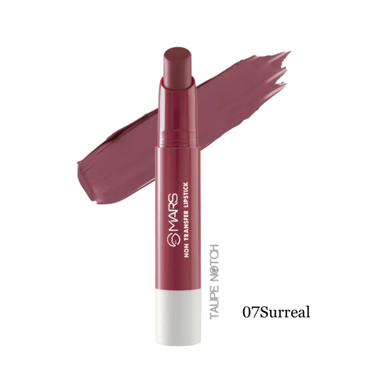Mars non-transfer lipstick, shade 07 Surreal, berry mauve with swatch