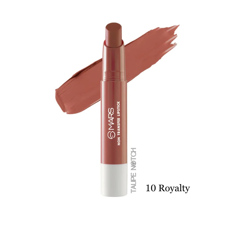 Mars non-transfer lipstick, shade 10 Royalty, taupe nude with swatch