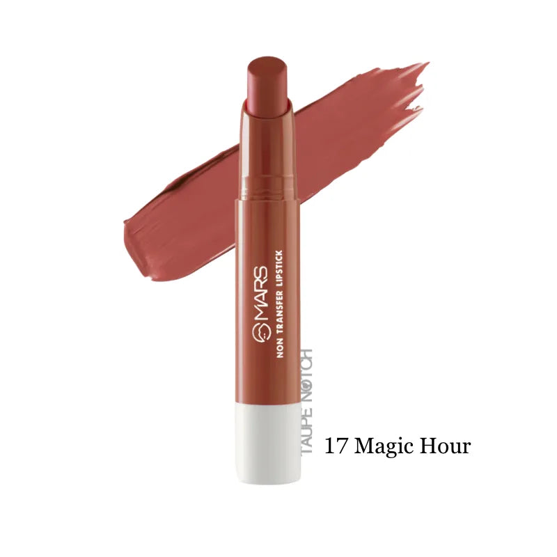 Mars non-transfer lipstick, shade 17 Magic Hour, dusty rose-brown with swatch
