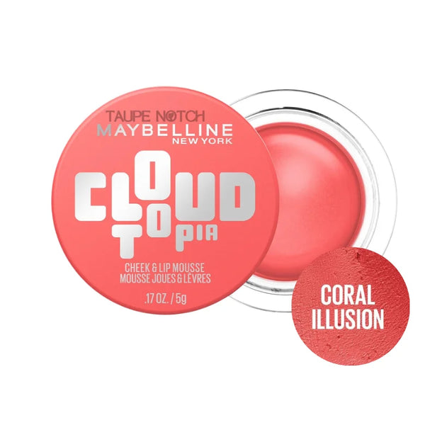 Cheek & lip mousse blush tub in Coral Illusion, coral pink tint.