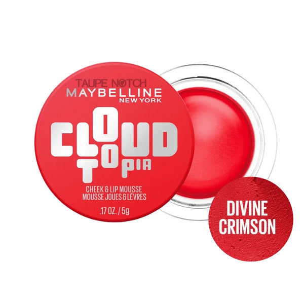 Cheek & lip mousse blush tub in Divine Crimson, rich crimson tint.