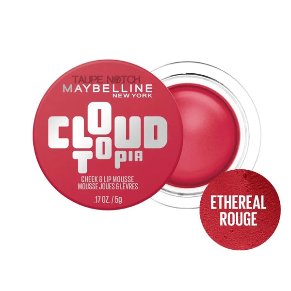 Cheek & lip mousse blush tub in Ethereal Rouge, deep red tint.