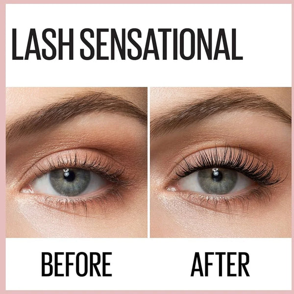 Eyelash look with Maybelline Lash Sensational mascara, before and after.