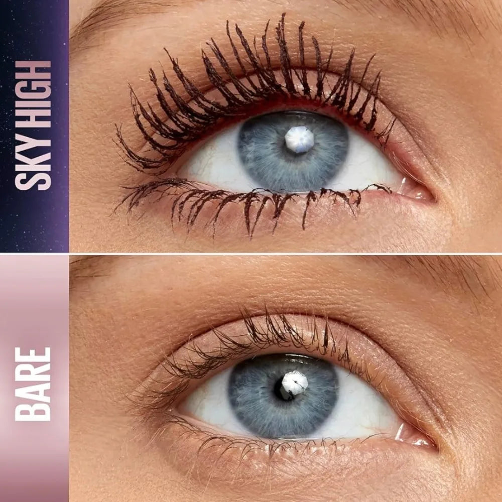 Close-up of eyes with burgundy mascara on lashes