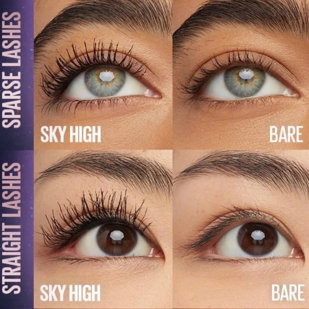 Eyelash mascara effect on eyes, longer curled lashes vs bare