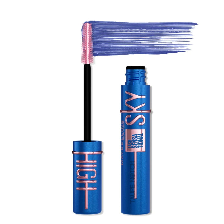 Maybelline Sky High mascara set with blue wand brush and tube.