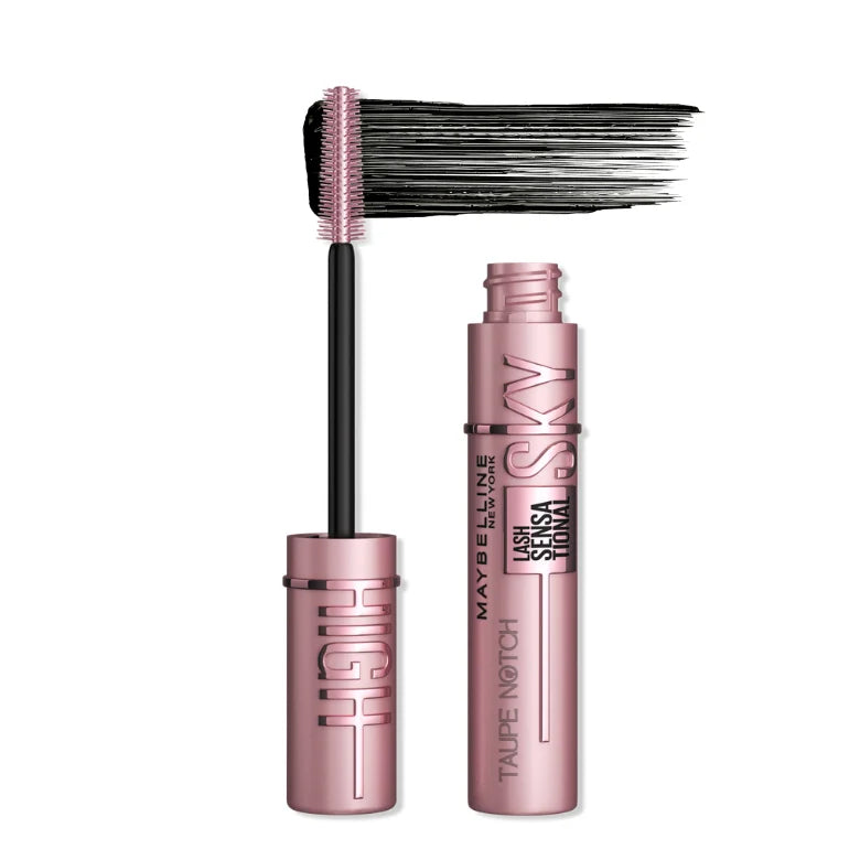Maybelline Sky High mascara set with dark brown wand brush and tube.