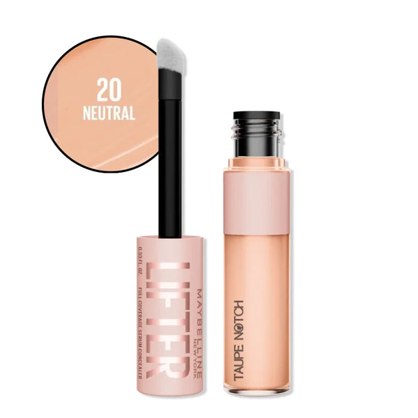 Concealer serum applicator and bottle, shade 20 Neutral, light peach tones.