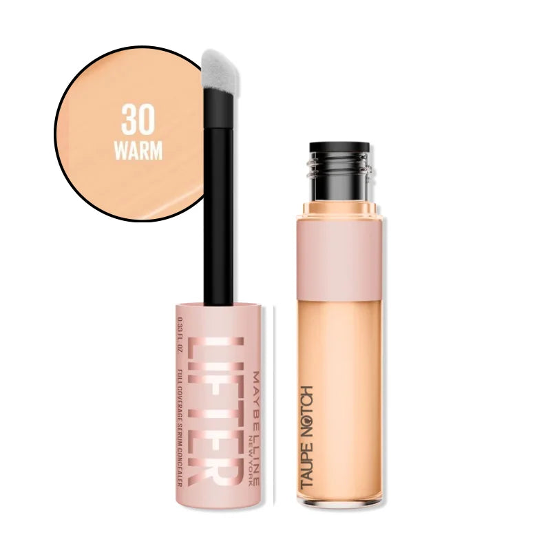 Concealer serum applicator and bottle, shade 30 Warm, light warm peach.
