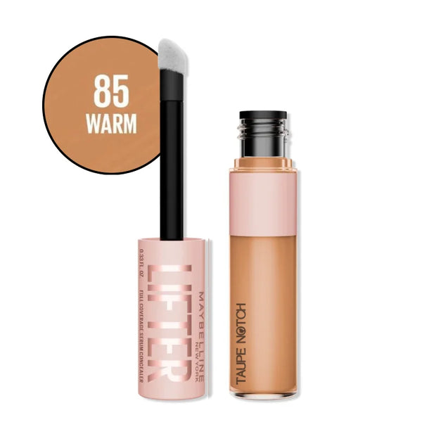 Concealer serum applicator and bottle, shade 85 Warm, deep warm peach.