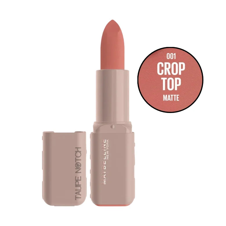 Moisturizing serum lipstick, matte mauve-pink shade, with tube cap open.