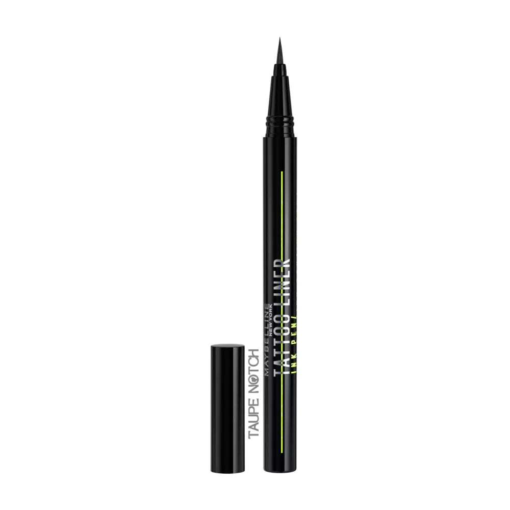 Maybelline Tattoo Liner Ink Pen in matte black, fine-tip eyeliner pen and cap