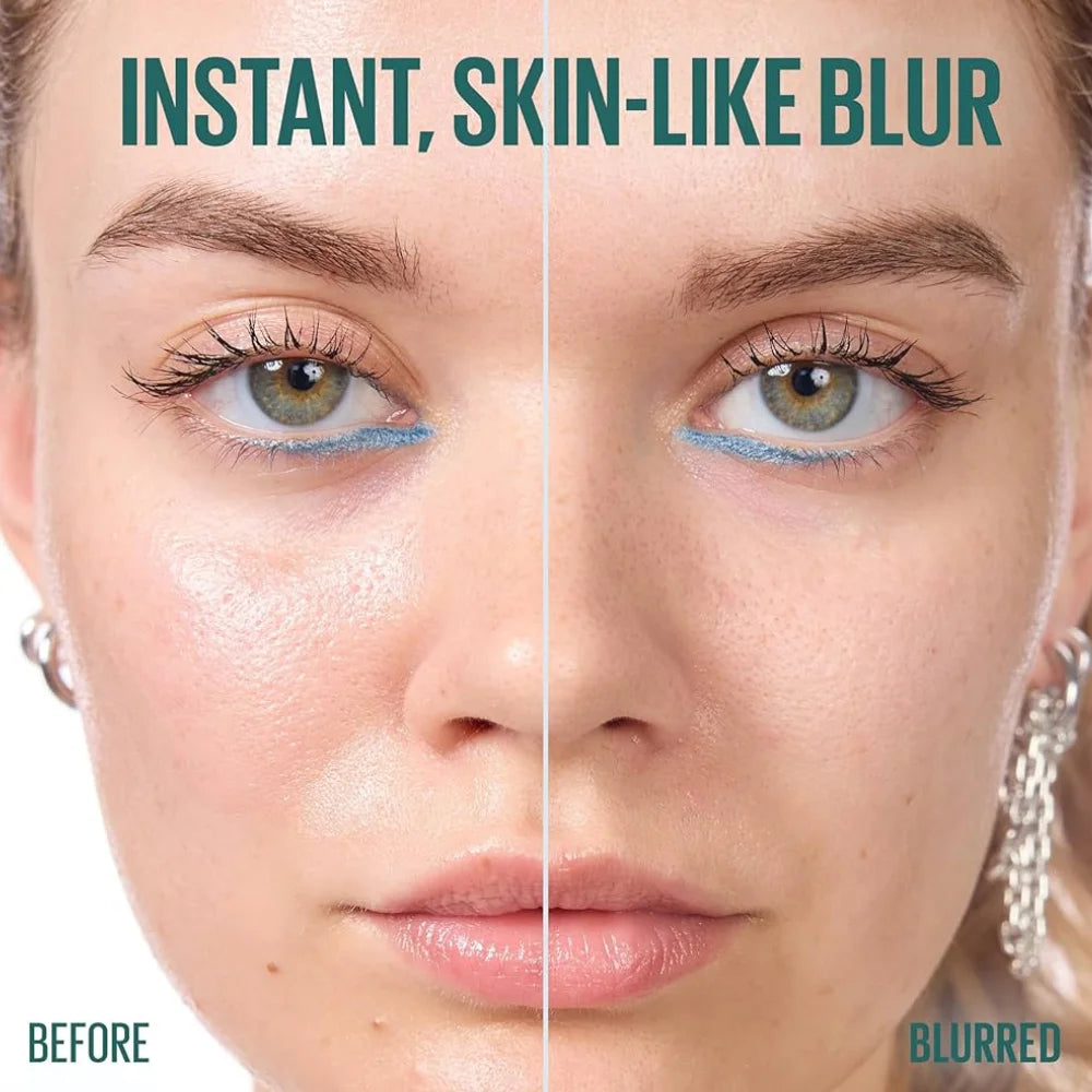 Poreless jelly primer blur effect on face, side-by-side before and blurred skin