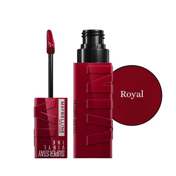 Liquid lipstick with applicator and bottle, deep red glossy shade