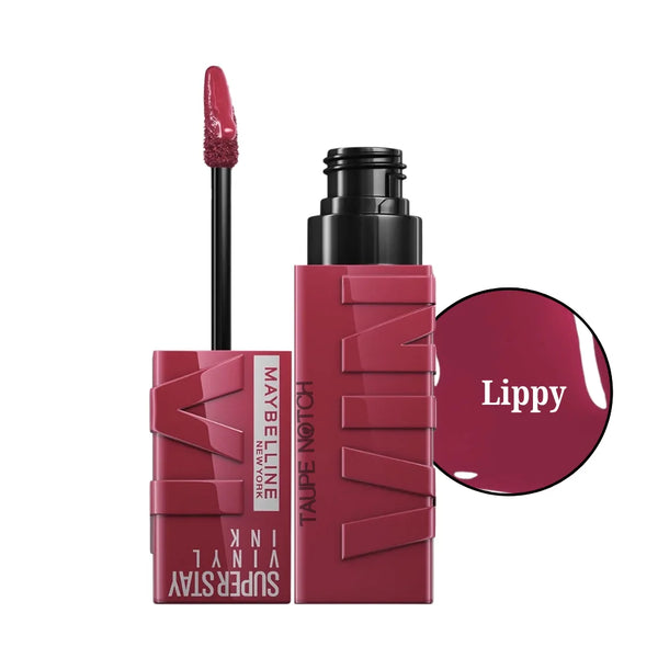Liquid lipstick in Lippy deep rose, with doe-foot applicator and capped tube
