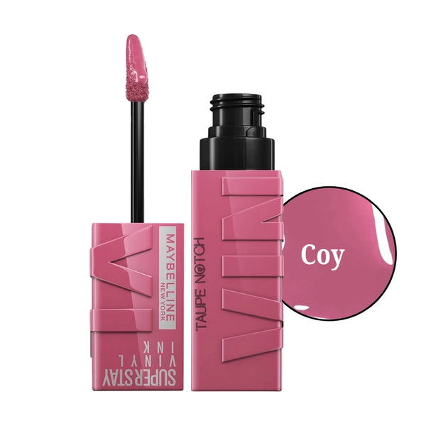 Liquid lipstick in Coy pink, with doe-foot applicator and capped tube