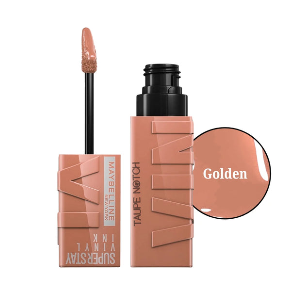 Liquid lipstick in Golden peach, with doe-foot applicator and capped tube
