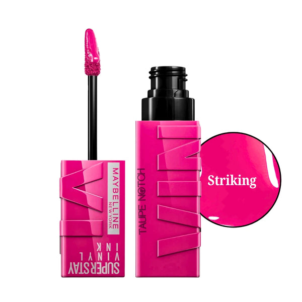 Liquid lipstick with applicator and bottle, bright pink glossy shade