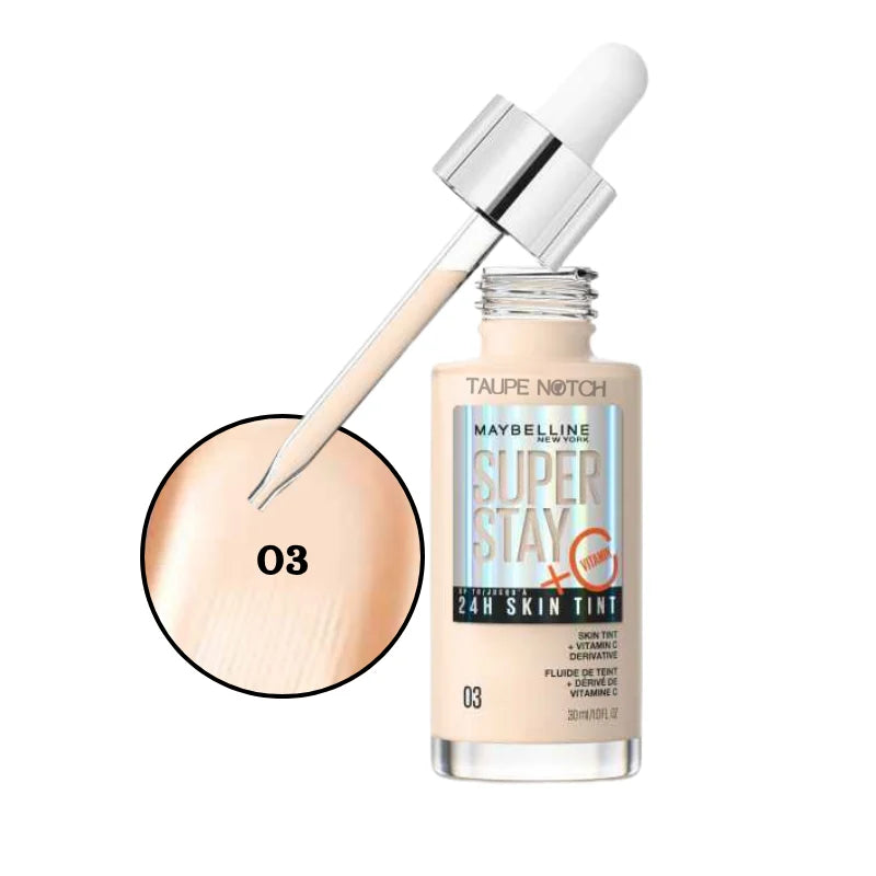 Maybelline Super Stay 24H Skin Tint + Vitamin C Price in bangladesh , Maybelline superstay skin tint 03, Maybelline skin tint , Maybelline foundation, skin tint for glowing skin, lightweight skin tint, 100% orginal products in bangladesh,authentic Makeup store in bangladesh, sephora in Bangladesh, taupe notch, 