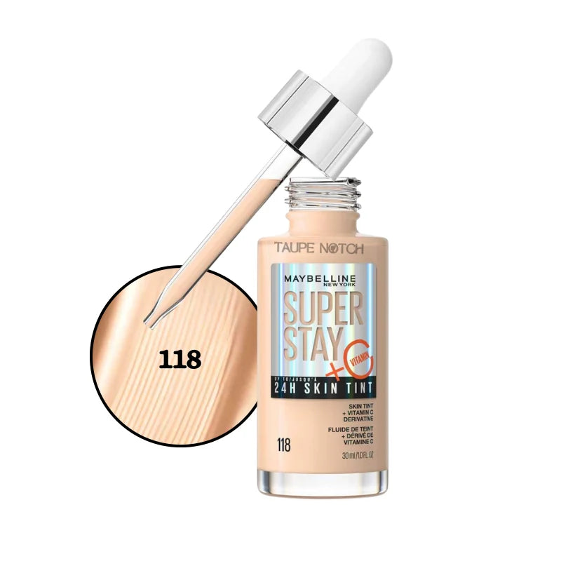 Maybelline Super Stay 24H Skin Tint + Vitamin C Price in bangladesh , Maybelline superstay skin tint 118, Maybelline skin tint , Maybelline foundation, skin tint for glowing skin, lightweight skin tint, 100% orginal products in bangladesh,authentic Makeup store in bangladesh, sephora in Bangladesh, taupe notch, 