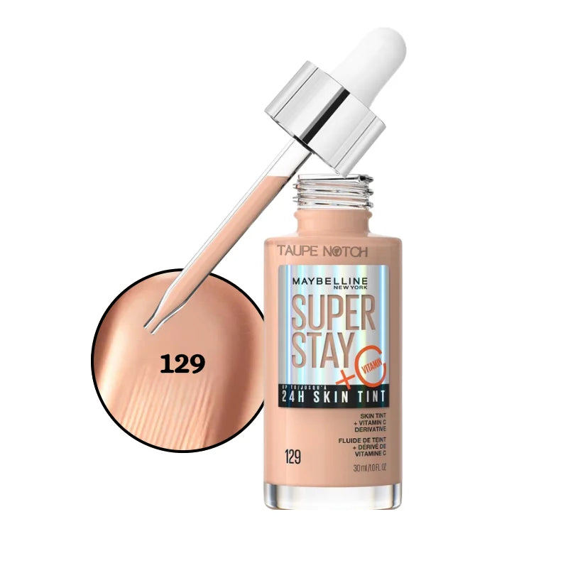 Maybelline Super Stay 24H Skin Tint + Vitamin C Price in bangladesh , Maybelline superstay skin tint 129, Maybelline skin tint , Maybelline foundation, skin tint for glowing skin, lightweight skin tint, 100% orginal products in bangladesh,authentic Makeup store in bangladesh, sephora in Bangladesh, taupe notch, 
