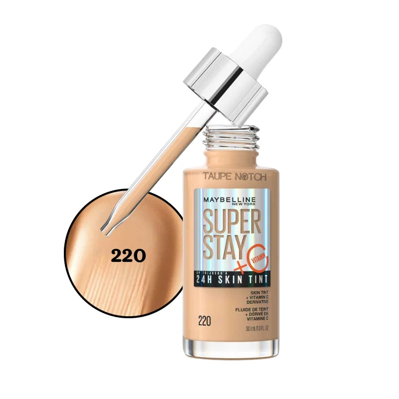 Maybelline Super Stay 24H Skin Tint + Vitamin C Price in bangladesh , Maybelline superstay skin tint 220, Maybelline skin tint , Maybelline foundation, skin tint for glowing skin, lightweight skin tint, 100% orginal products in bangladesh,authentic Makeup store in bangladesh, sephora in Bangladesh, taupe notch, 