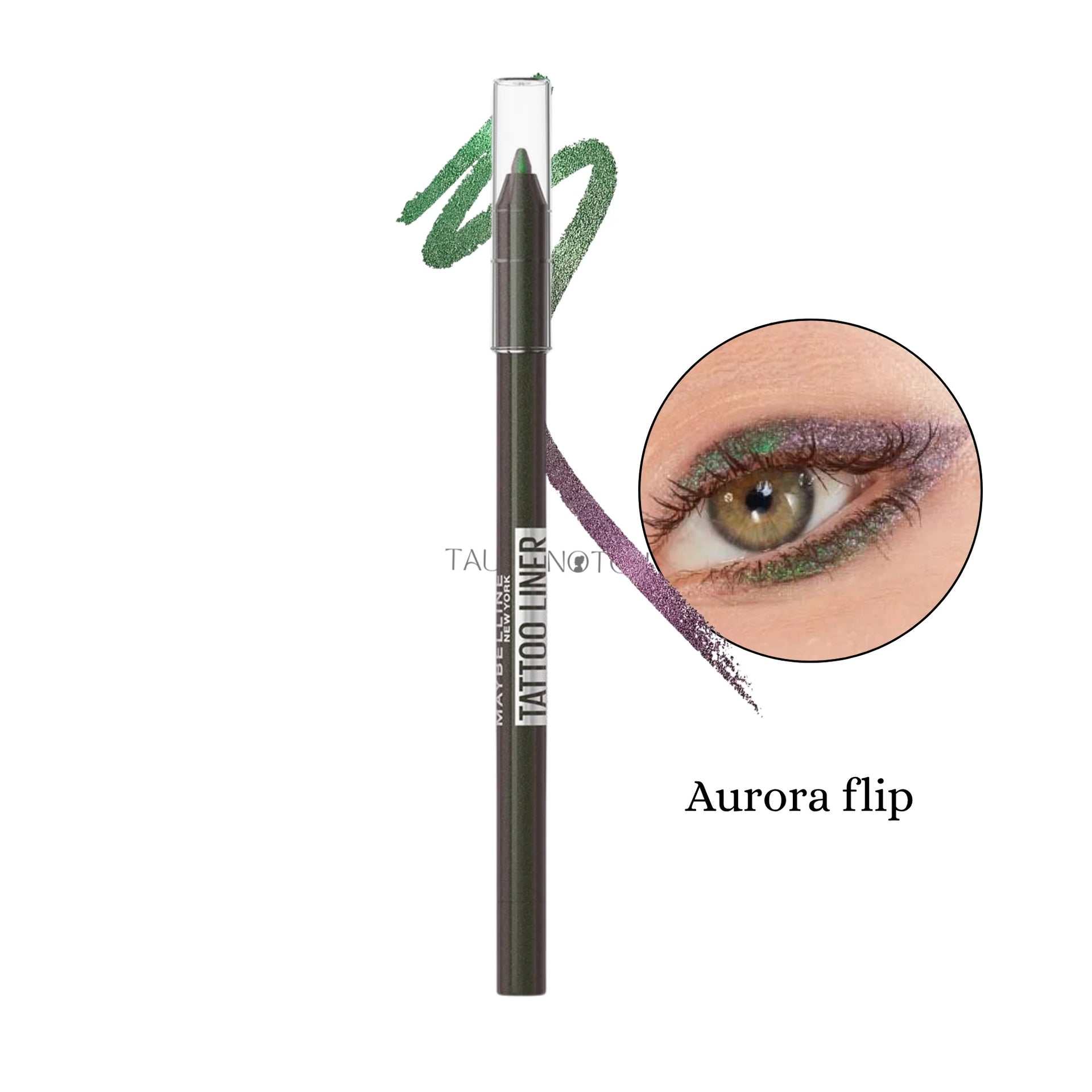 Sharpenable waterproof gel eyeliner pencil, green shade with fine tip