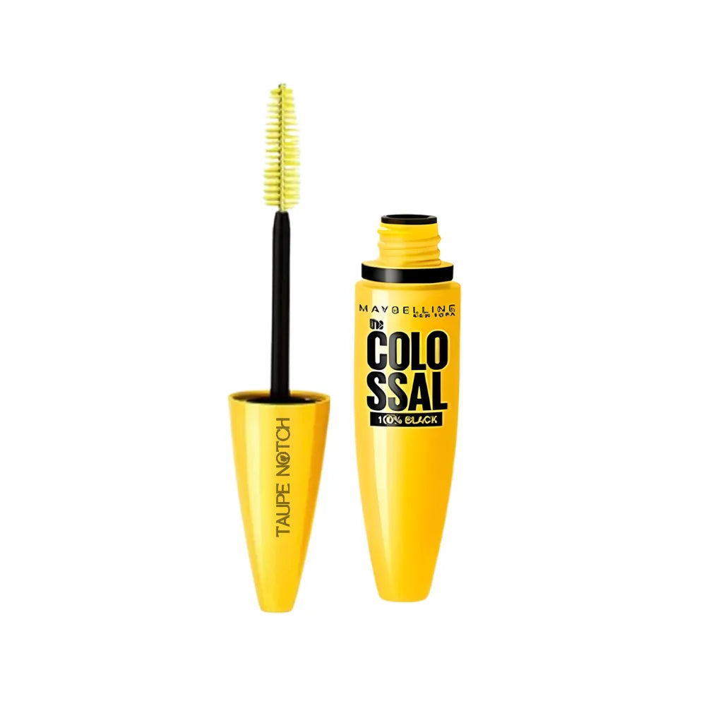 Black mascara with yellow bottle and wand, Maybelline Colossal design