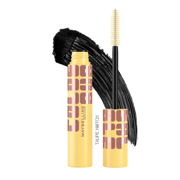 Black mascara tube and wand with bristles, plus cap, for long, curled lashes