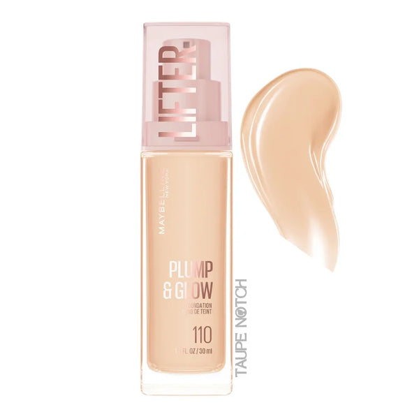 Maybelline Lifter Plump & Glow foundation, shade 110, with applicator swatch