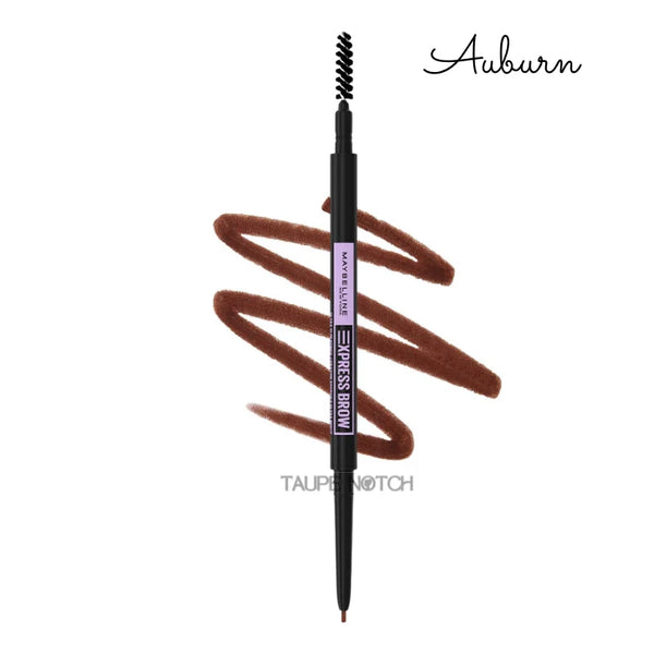 Eyebrow pencil in Auburn with spoolie brush and auburn swatches