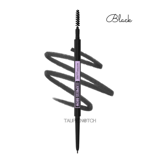 Eyebrow pencil in Black with spoolie brush and black swatches