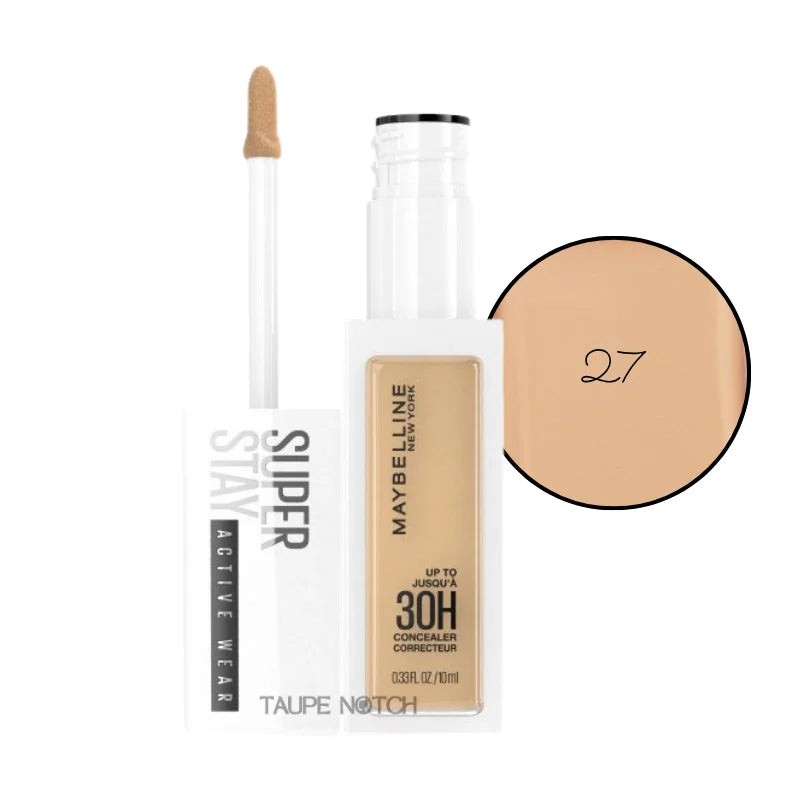 Liquid concealer tube with doe-foot applicator, shade 27, deep tan tone