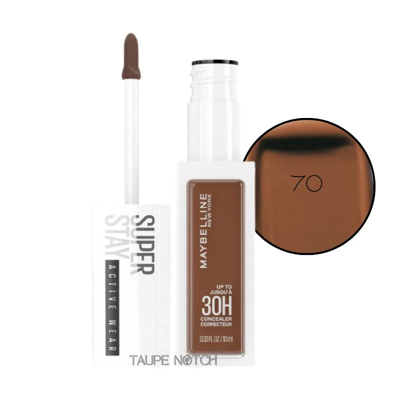 Liquid concealer tube with doe-foot applicator, shade 70, rich brown tone