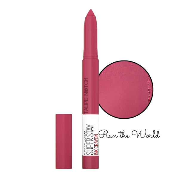 Matte lip crayon lipstick in hot pink tone with color swatch