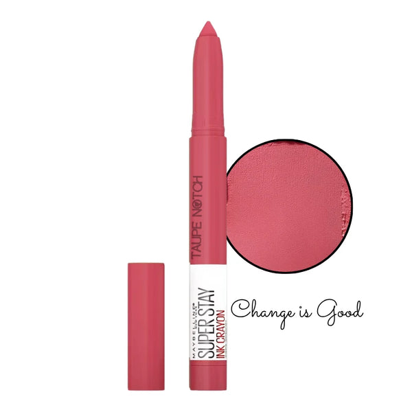 Pink lip crayon lipstick, open tip and cap, shade 