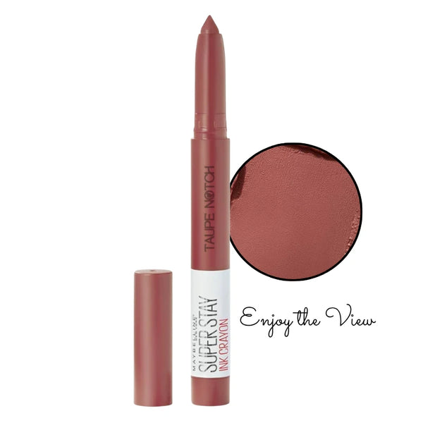 Mauve rose lip crayon lipstick, open tip and cap, shade 