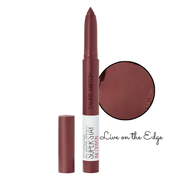 Brick rose lip crayon lipstick, open tip and cap, shade 