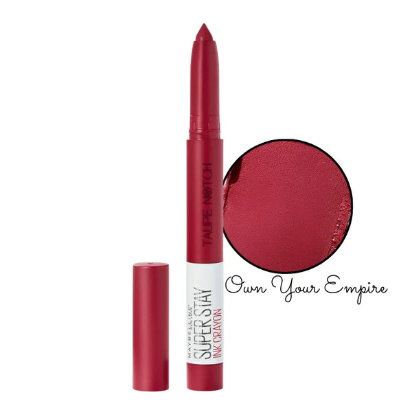 Matte lip crayon lipstick in wine red tone with color swatch